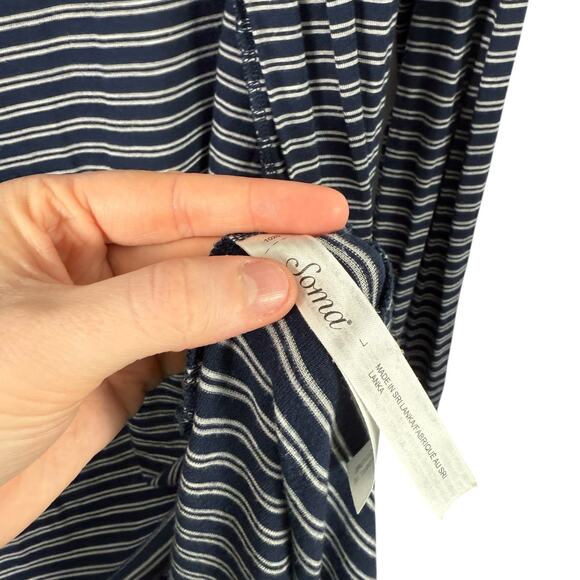 Soma Cool Nights Navy Blue Striped Robe Cardigan Open Front Womens Large - Picture 3 of 6